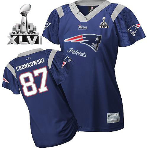 Patriots #87 Rob Gronkowski Blue 2011 Women's Field Flirt Super Bowl XLVI Stitched NFL Jersey - Click Image to Close